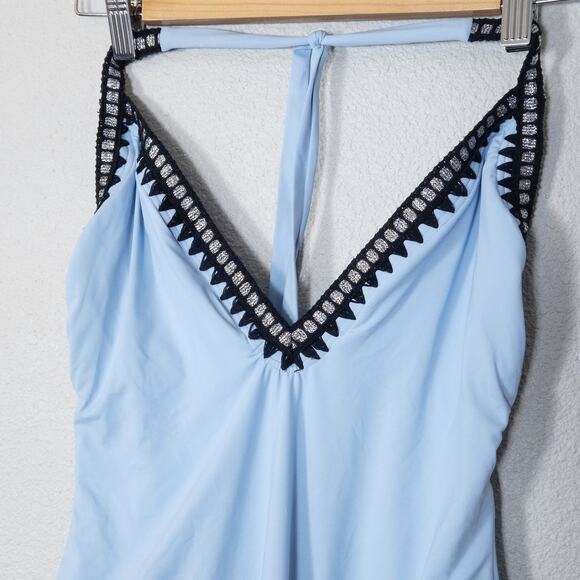 Bar III Women’s Blue One Piece Swimsuit Y2K Resortcore Crochet Trim Size Large - Picture 4 of 9
